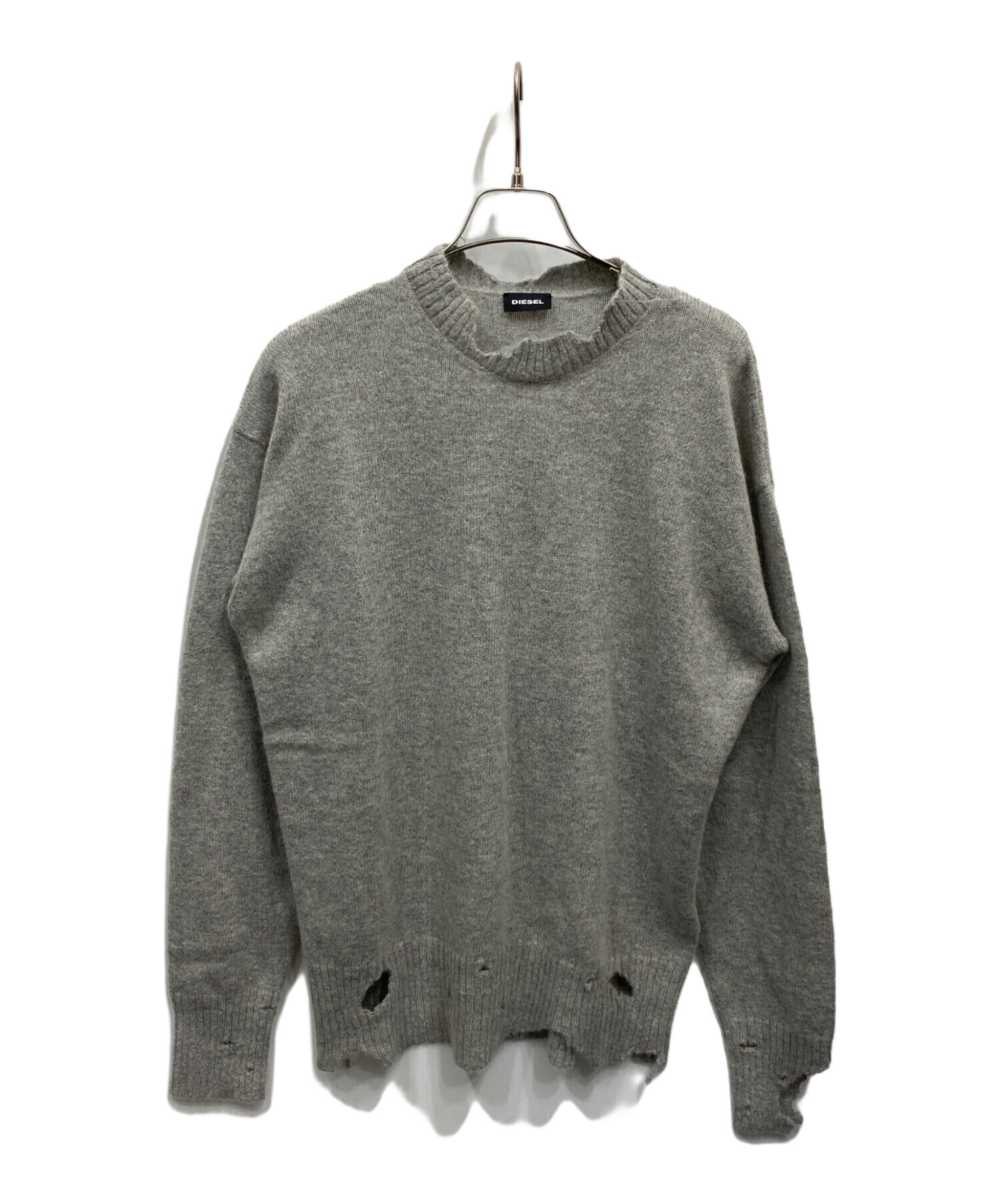 中古・古着通販】DIESEL (ディーゼル) ダメージ加工ニット グレー