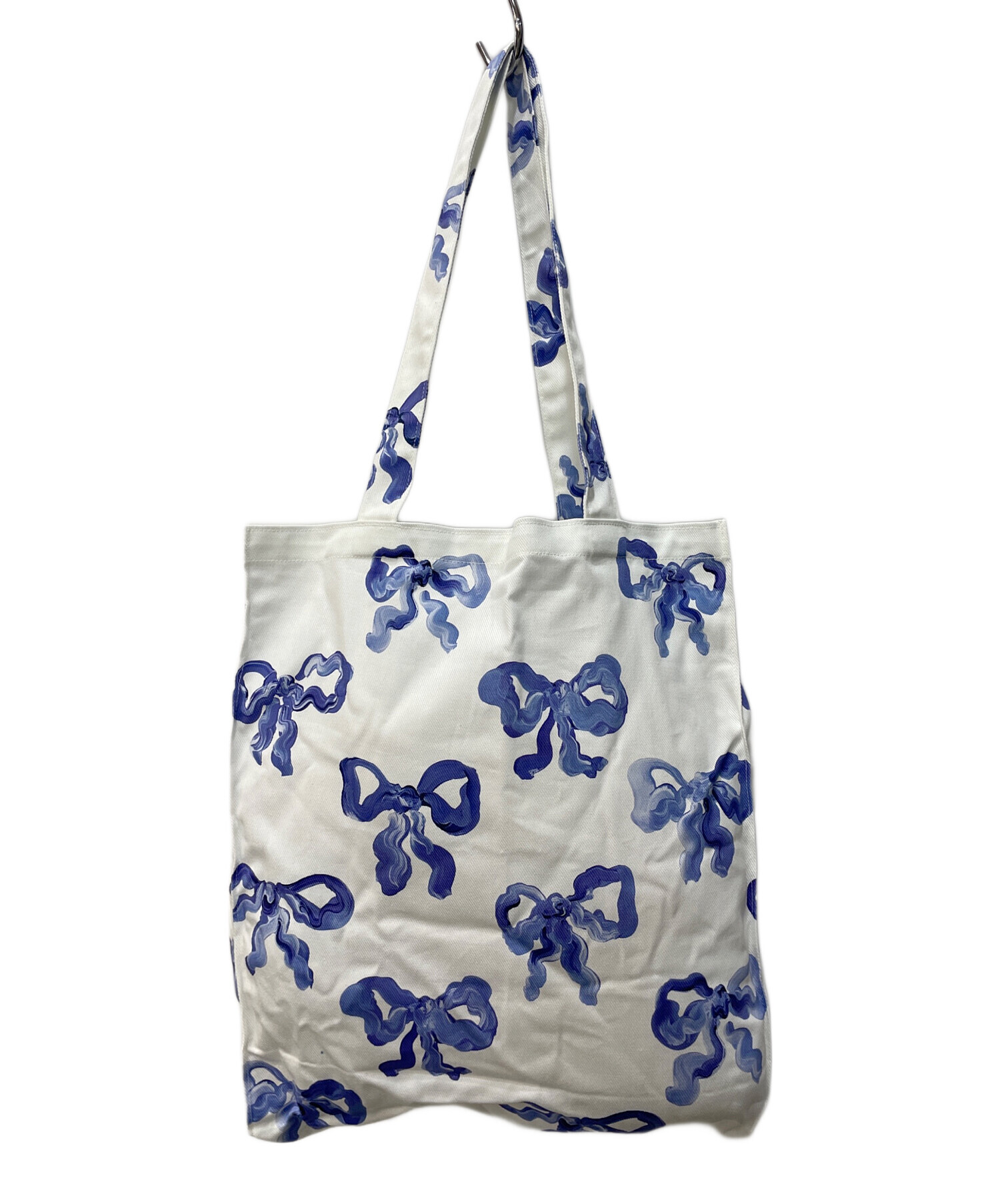 中古・古着通販】POPPY (ポピー) 青リボン柄トートバッグ ホワイト