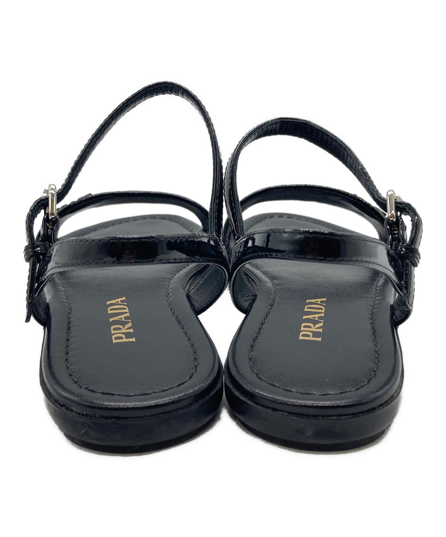 中古・古着通販】PRADA (プラダ) エナメルストラップサンダル ブラック