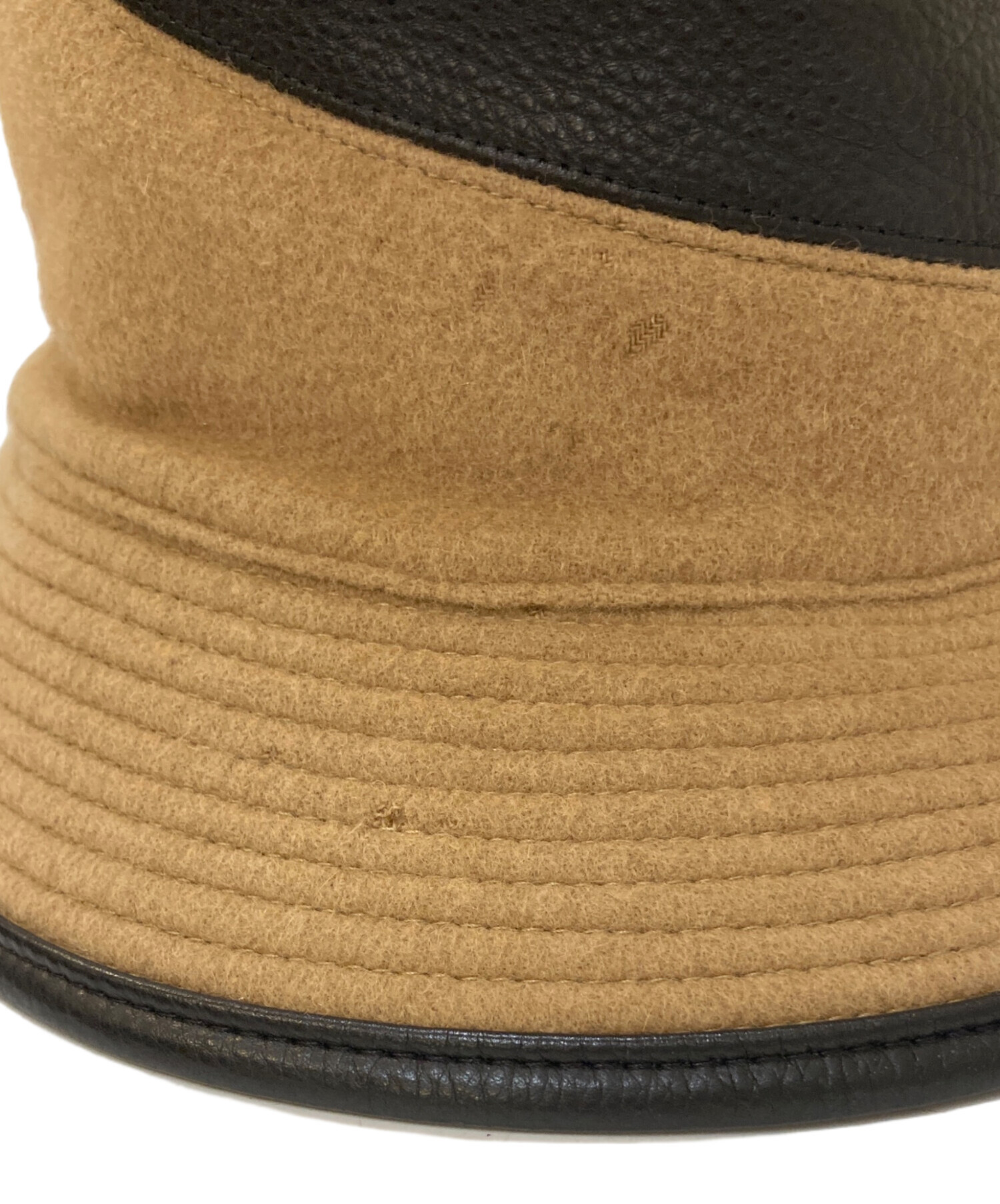 中古・古着通販】HERMES (エルメス) レザー切替カシミヤバケットハット