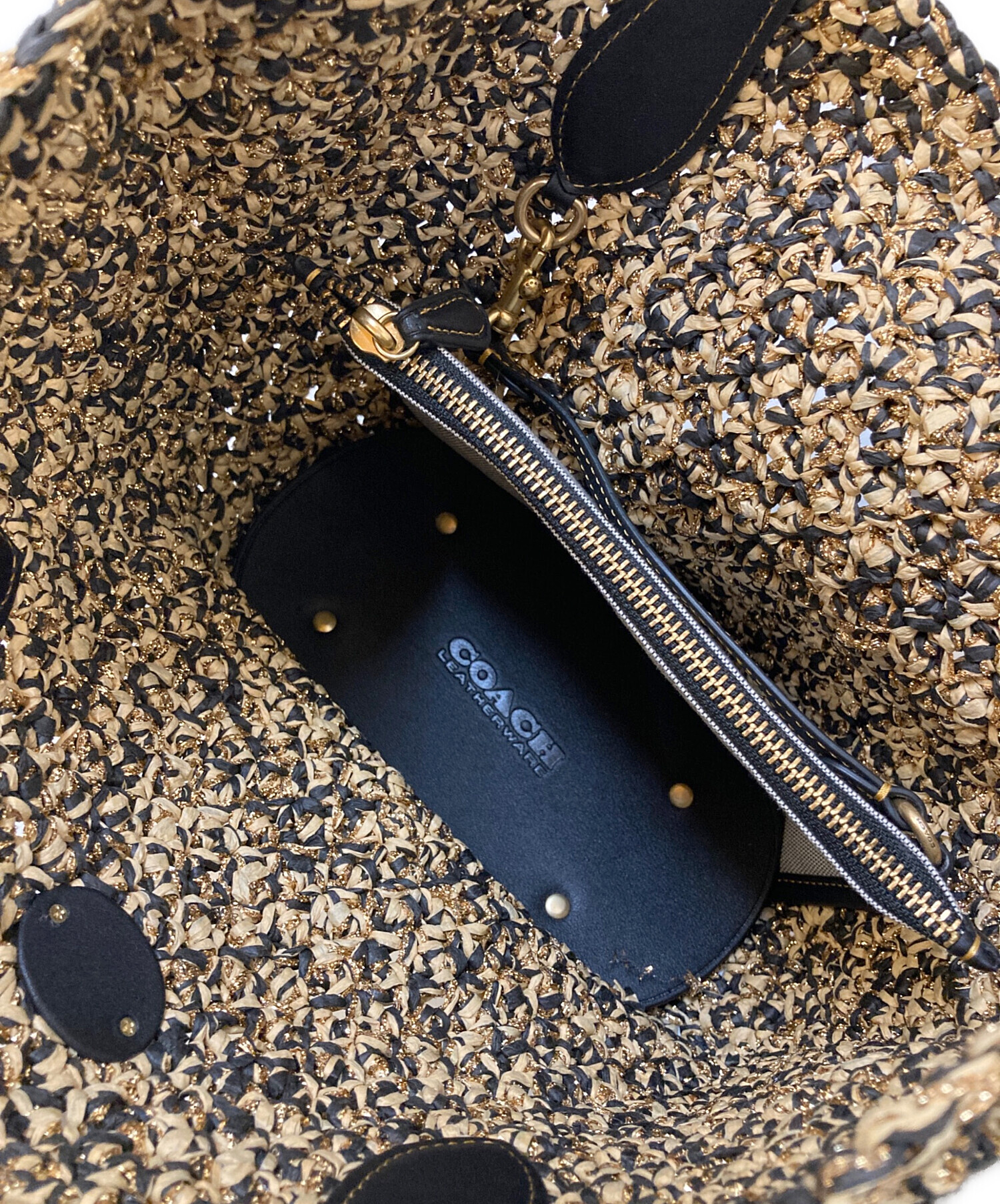 中古・古着通販】COACH (コーチ) ストロー×レザー スモールトート