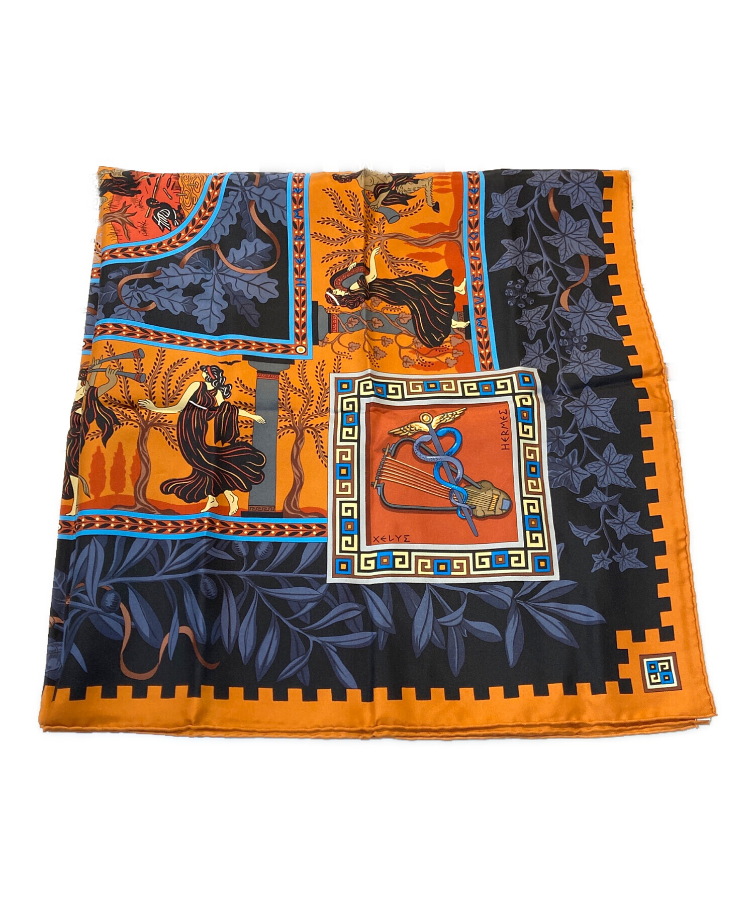 中古・古着通販】HERMES (エルメス) シルクスカーフ オレンジ×ネイビー