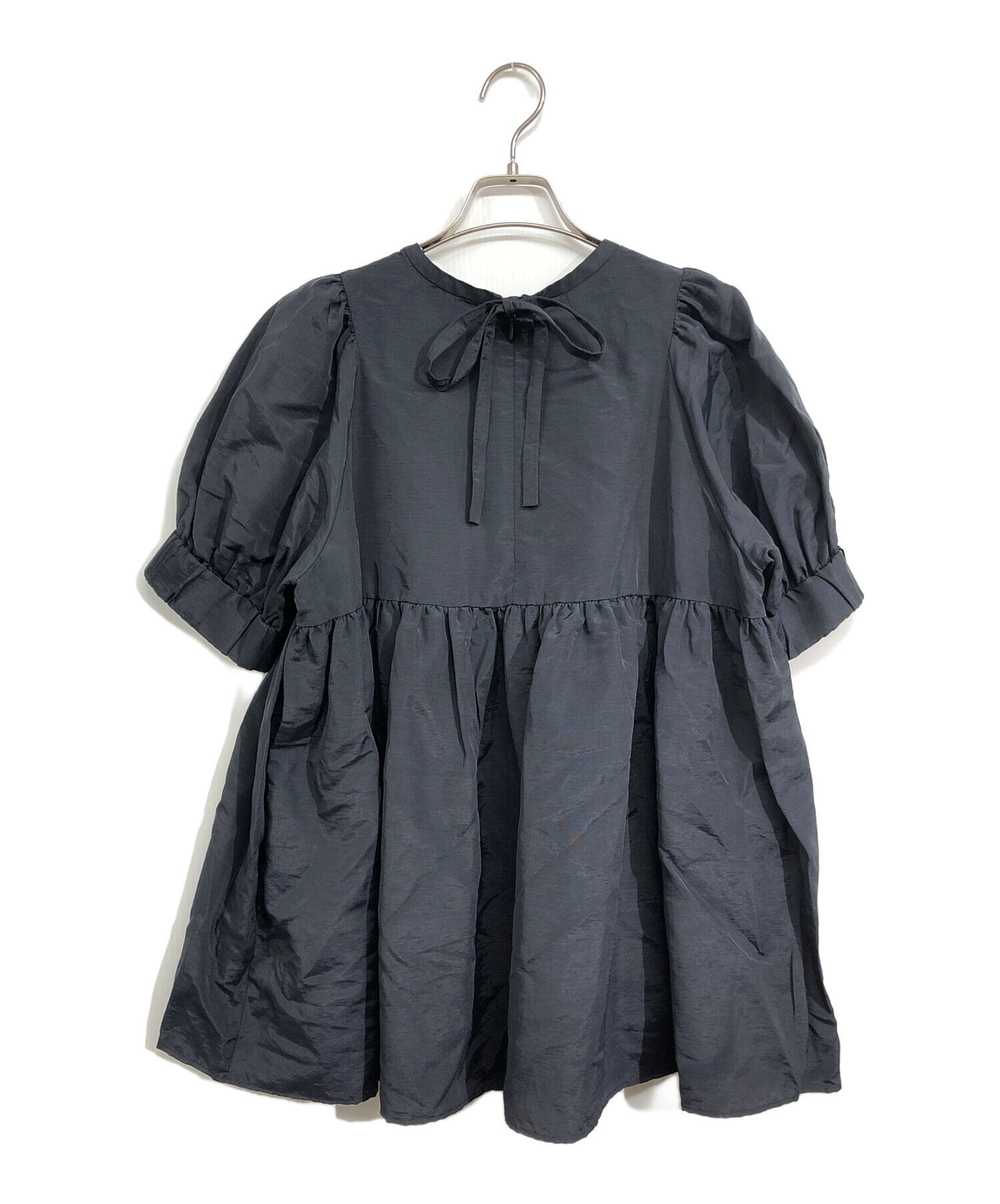 中古・古着通販】yori (ヨリ) ショートパフギャザーブラウス ネイビー