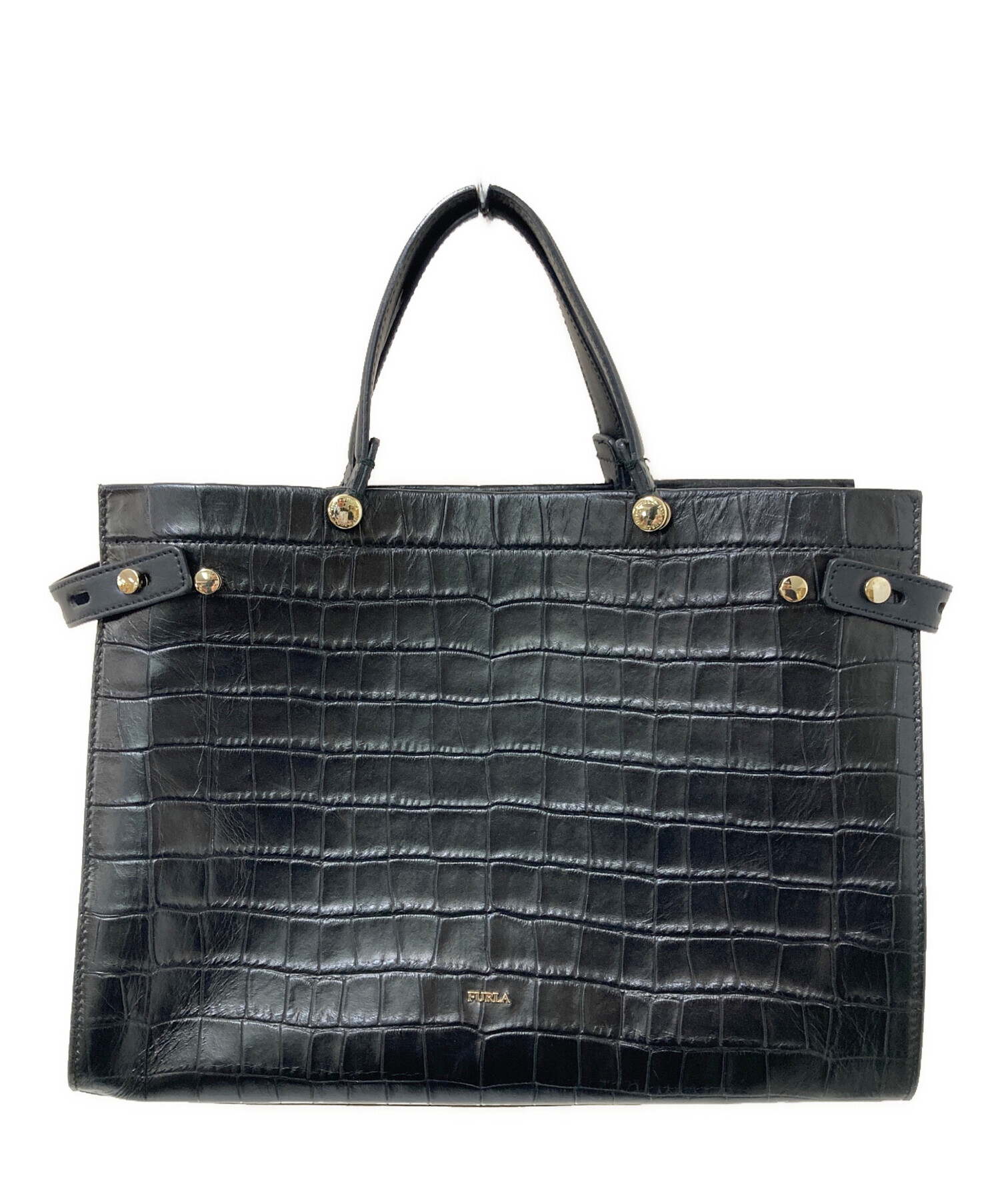 中古・古着通販】FURLA (フルラ) クロコ型押し2WAYバッグ ブラック