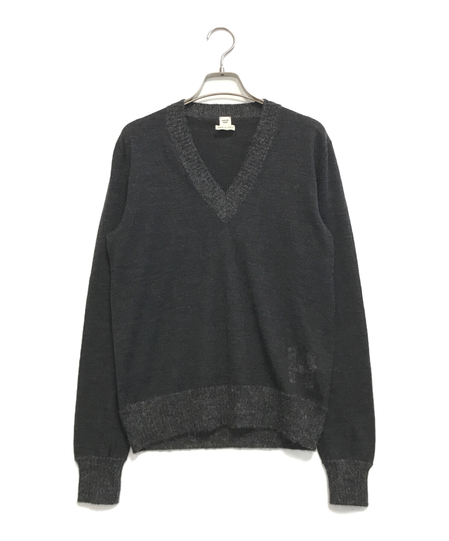中古・古着通販】HERMES (エルメス) H柄Vネックニット ブラック サイズ