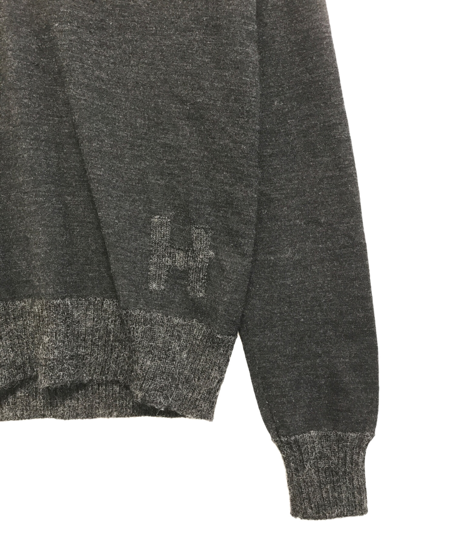 中古・古着通販】HERMES (エルメス) H柄Vネックニット ブラック サイズ