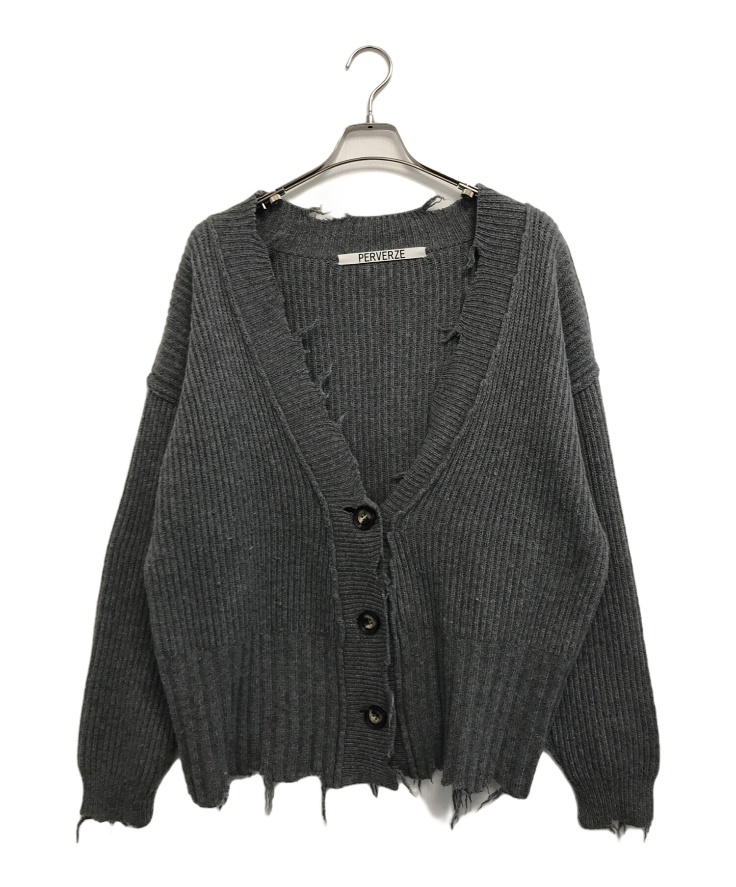 中古・古着通販】PERVERZE (パーバーズ) ダメージカーディガン グレー