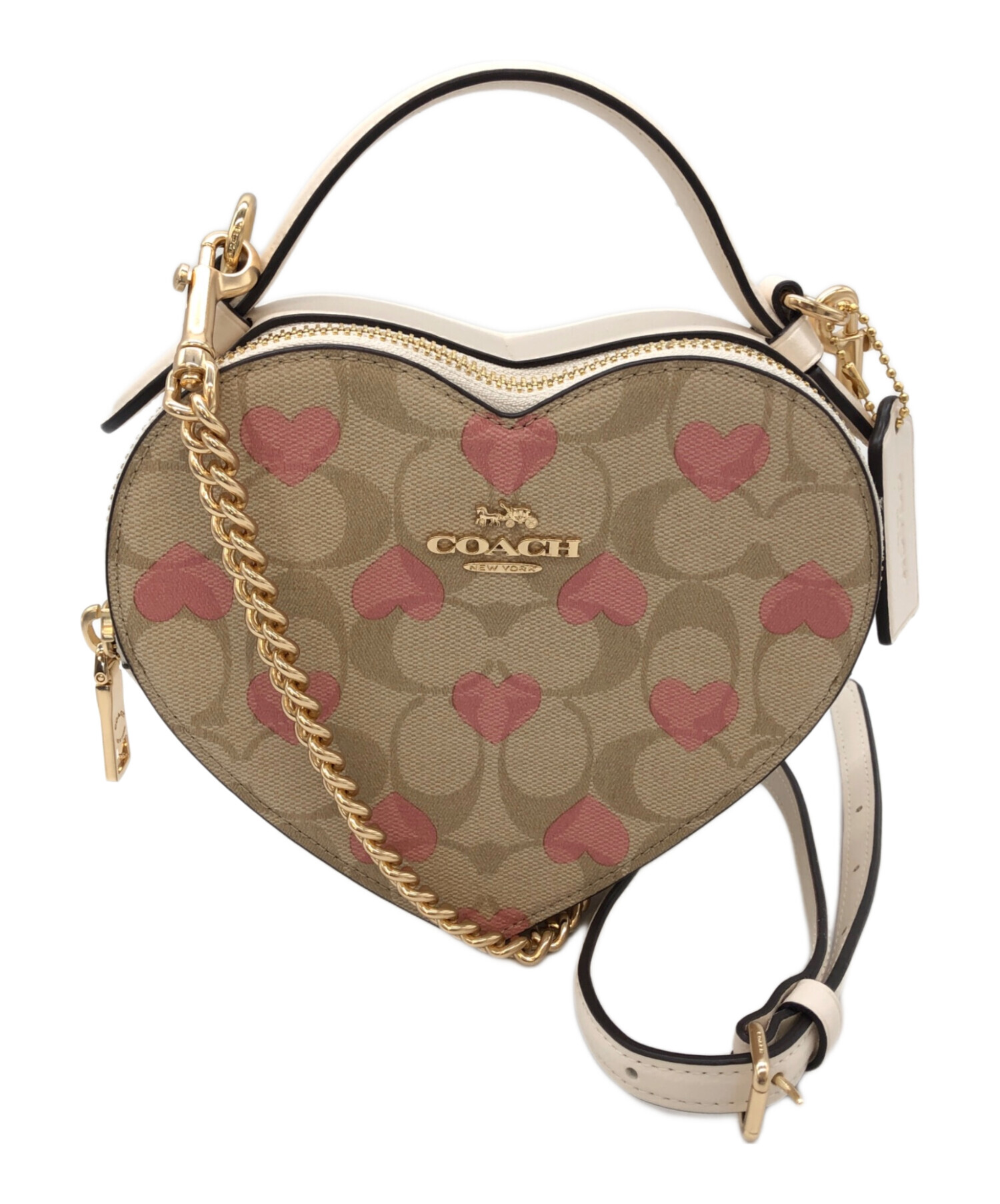 中古・古着通販】COACH (コーチ) ハート型ショルダーバッグ ピンク