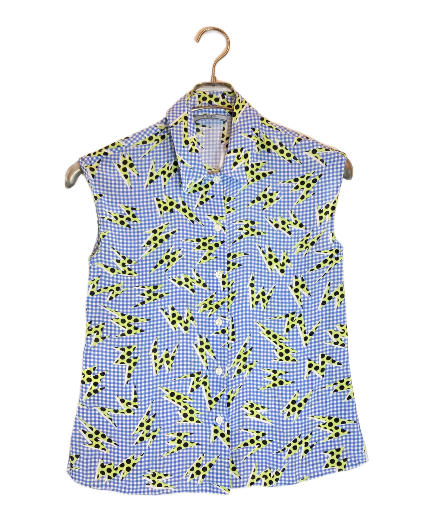 中古・古着通販】PRADA (プラダ) 総柄シルクノースリーブブラウス