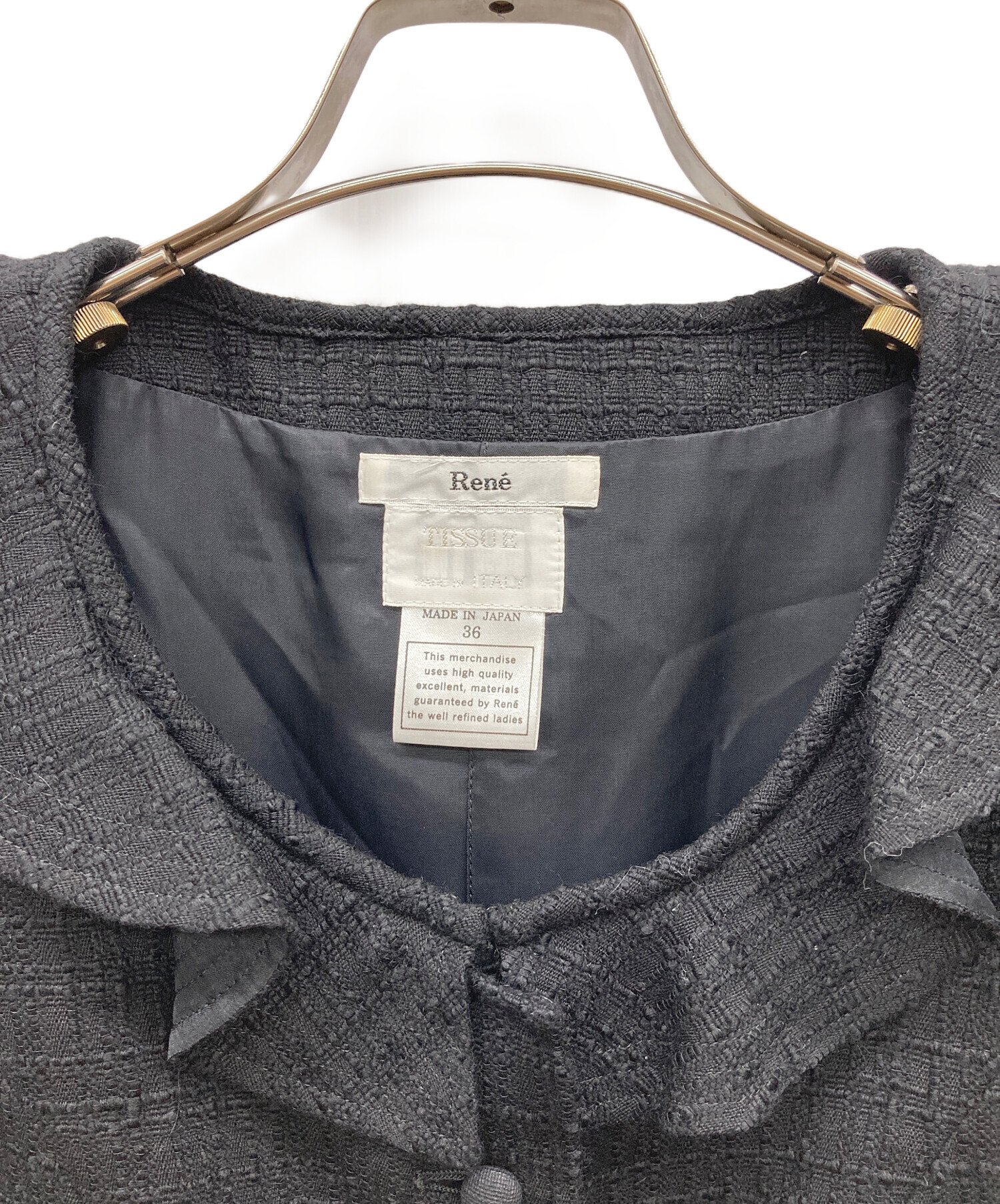 中古・古着通販】Rene (ルネ) ツイードワンピース ブラック サイズ:36