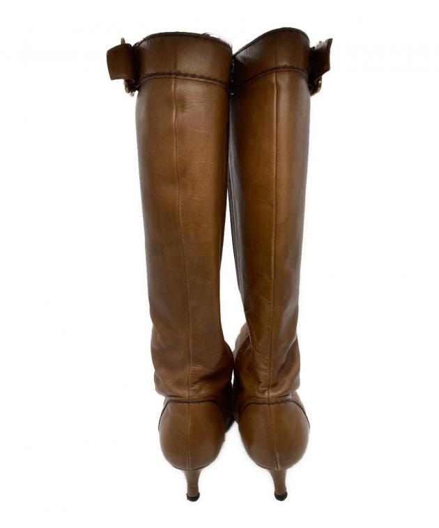 中古・古着通販】PRADA (プラダ) レザーロングブーツ ブラウン サイズ