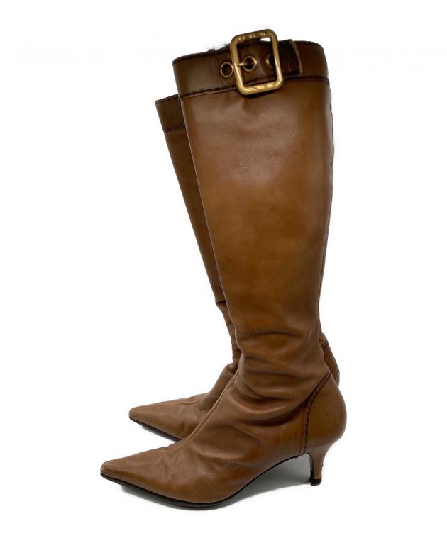 中古・古着通販】PRADA (プラダ) レザーロングブーツ ブラウン サイズ