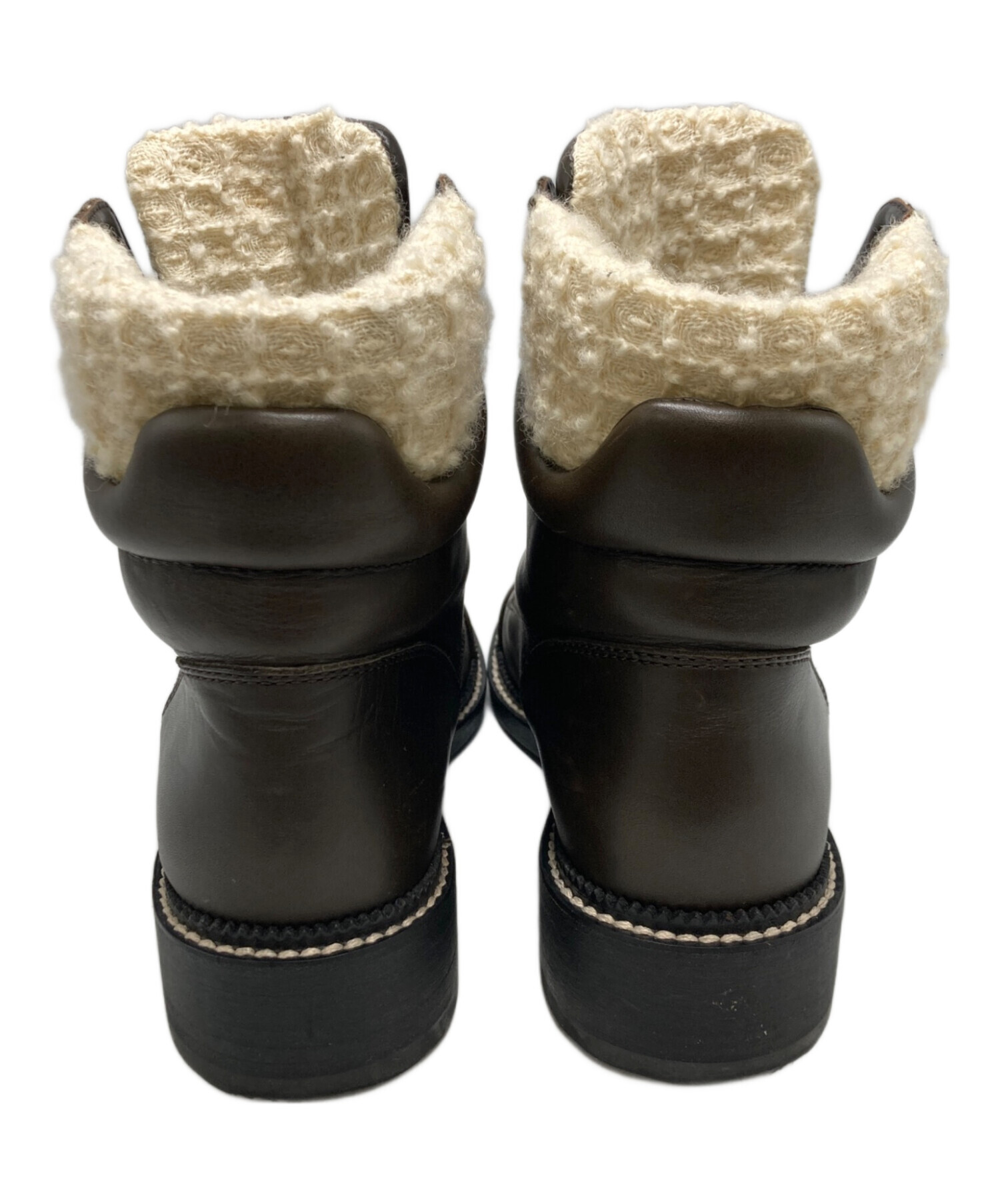 中古・古着通販】CHANEL (シャネル) ツイード編み上げショートブーツ