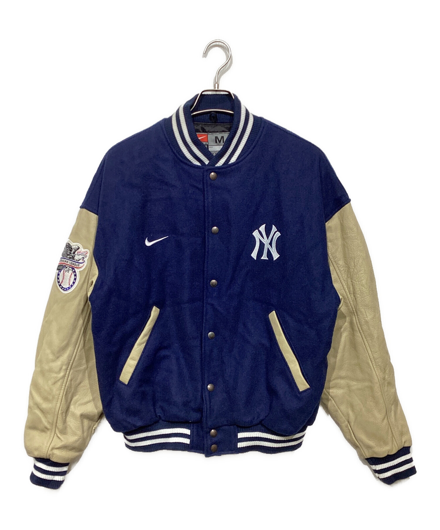 中古・古着通販】NIKE (ナイキ) 袖レザースタジャン ネイビー×ベージュ