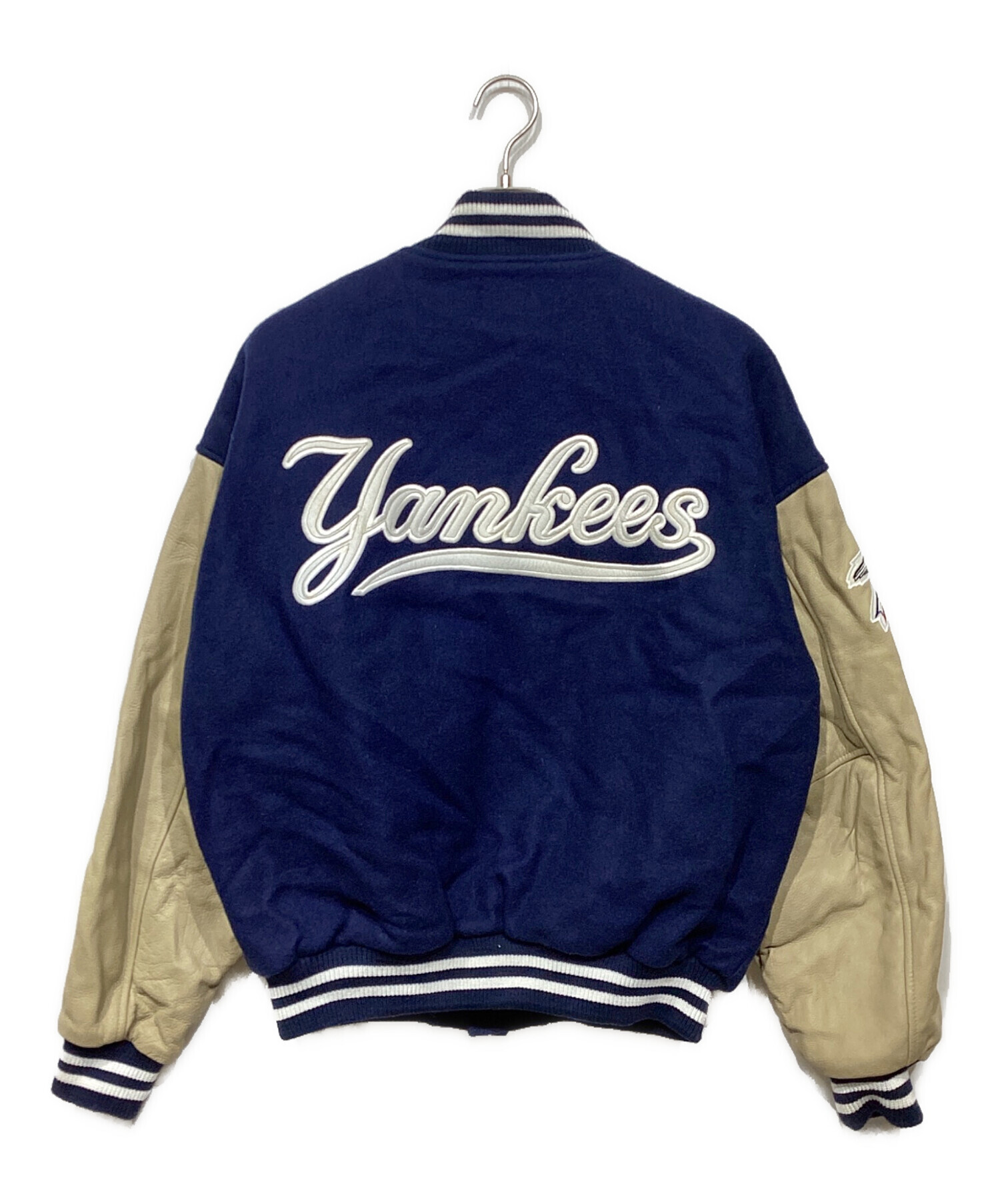 中古・古着通販】NIKE (ナイキ) 袖レザースタジャン ネイビー×ベージュ