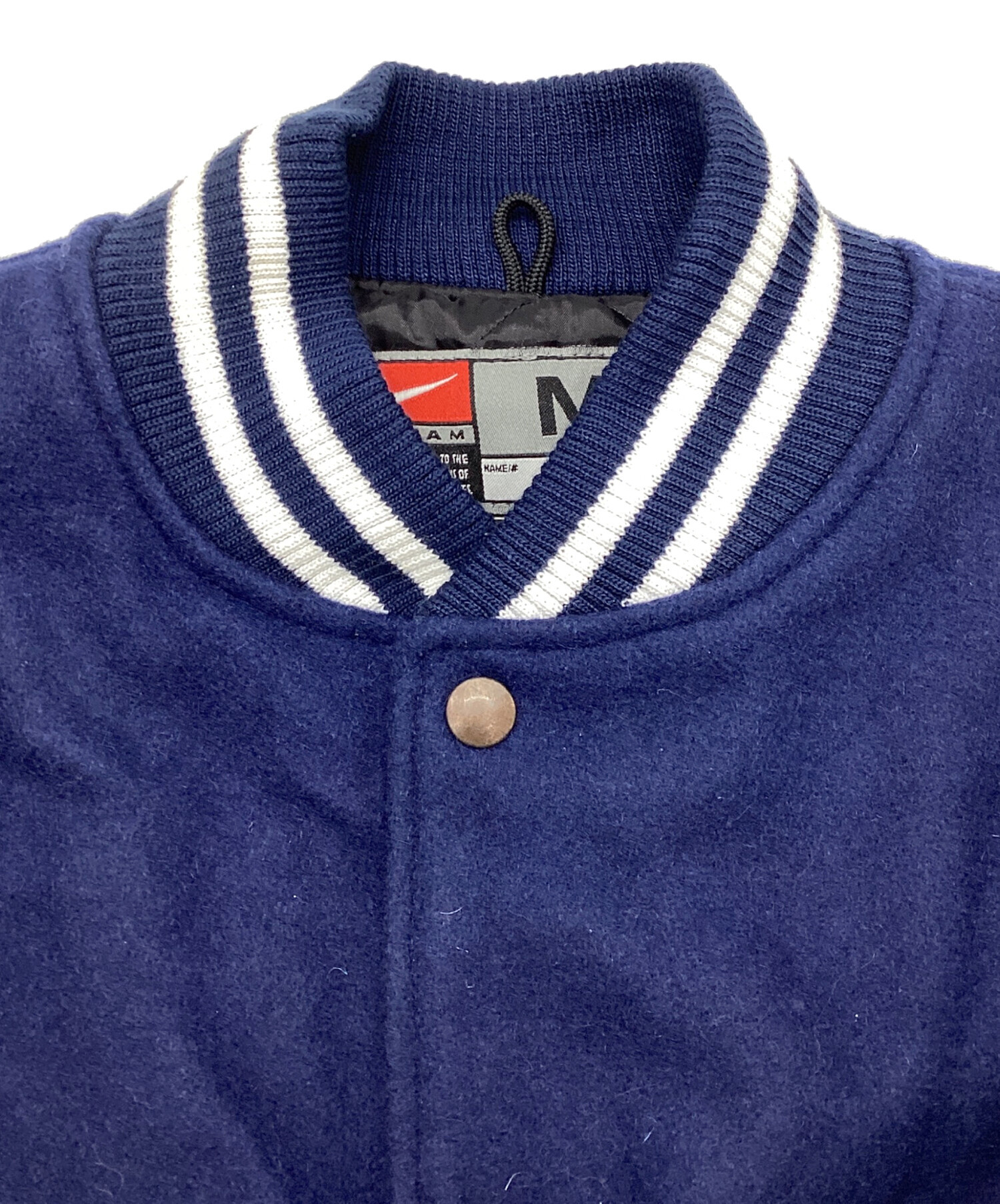 中古・古着通販】NIKE (ナイキ) 袖レザースタジャン ネイビー×ベージュ