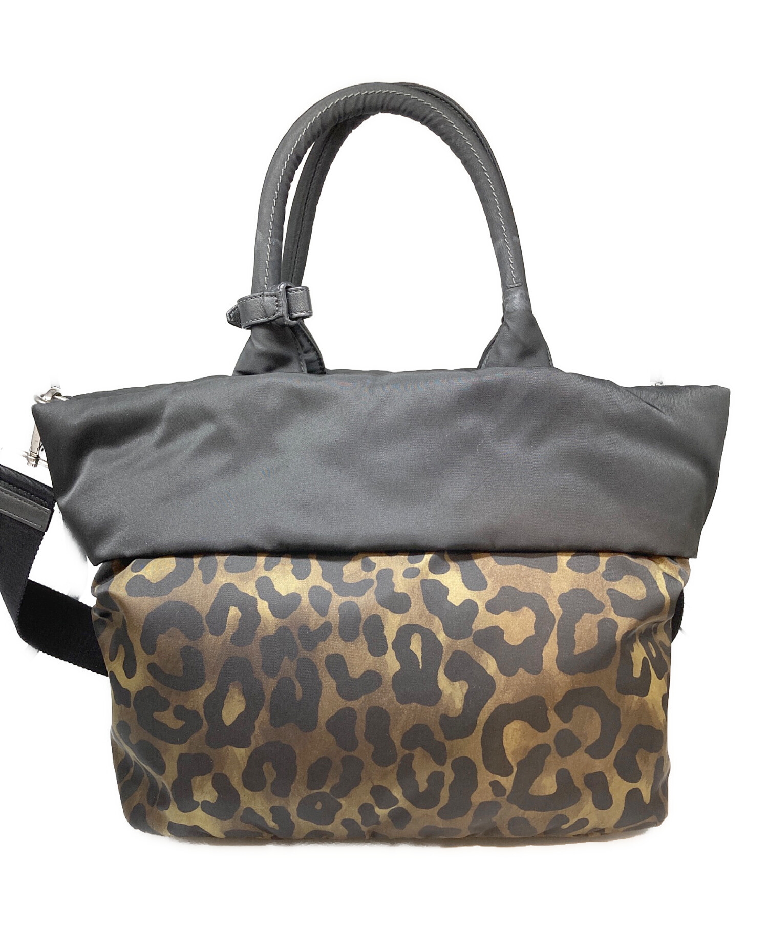 中古・古着通販】PRADA (プラダ) レオパード柄トートバッグ ブラック