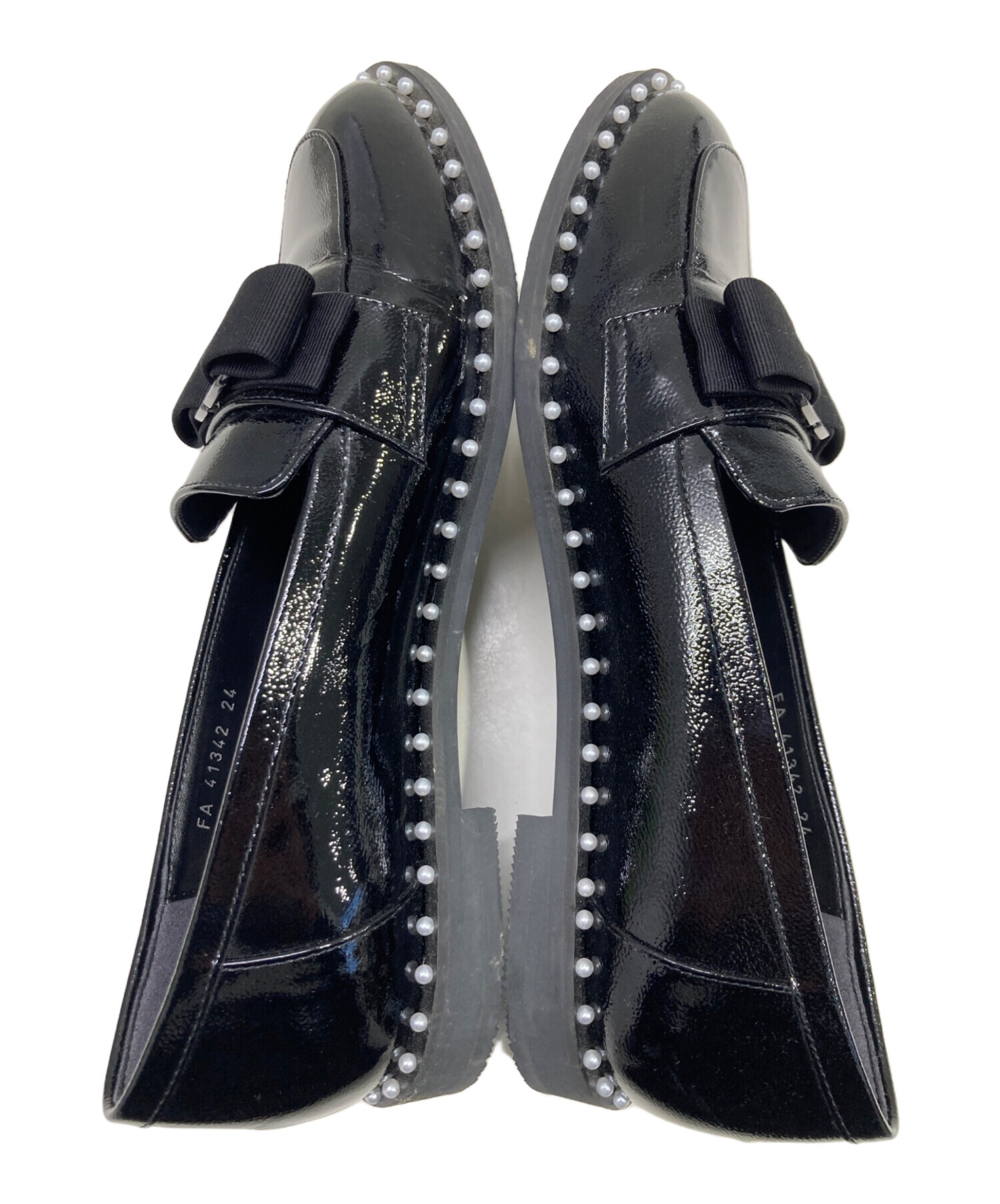 中古・古着通販】DIANA (ダイアナ) リボンパールローファー ブラック