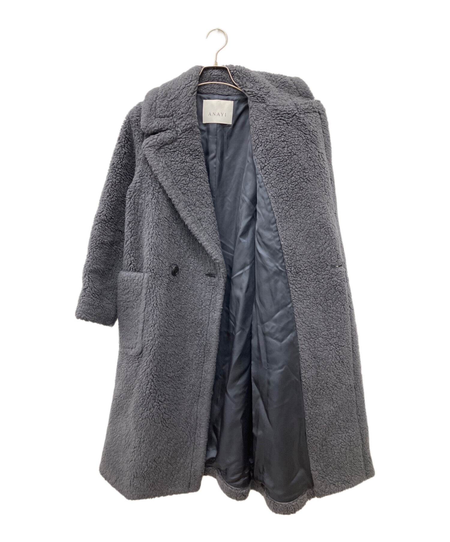 中古・古着通販】ANAYI (アナイ) カーリーボアロングコート グレー