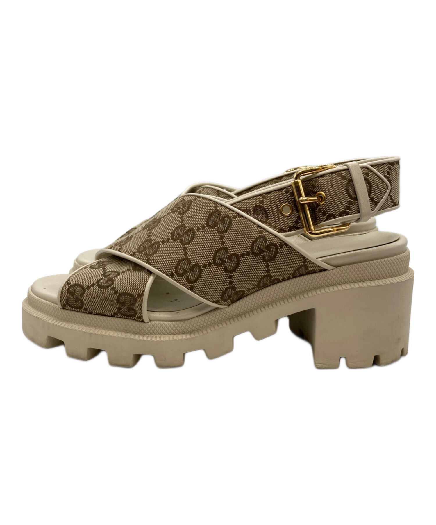 中古・古着通販】GUCCI (グッチ) GGパターンヒールサンダル ブラウン