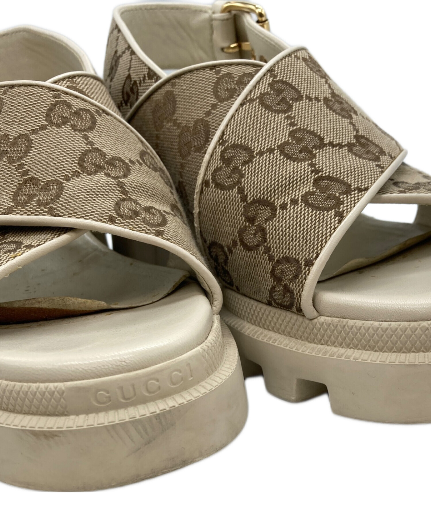 中古・古着通販】GUCCI (グッチ) GGパターンヒールサンダル ブラウン