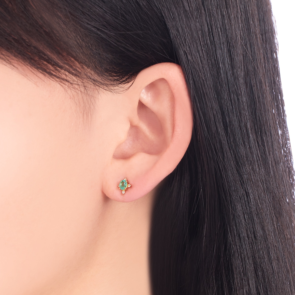 K18イエローゴールドエメラルドピアス(RPE248-003)|TSUTSUMI