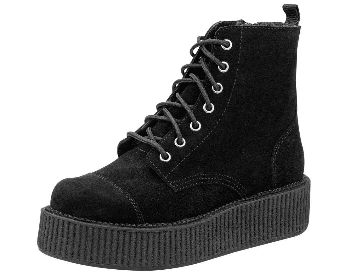 Black Suede Combat Creeper Boots - T.U.K. Shoes