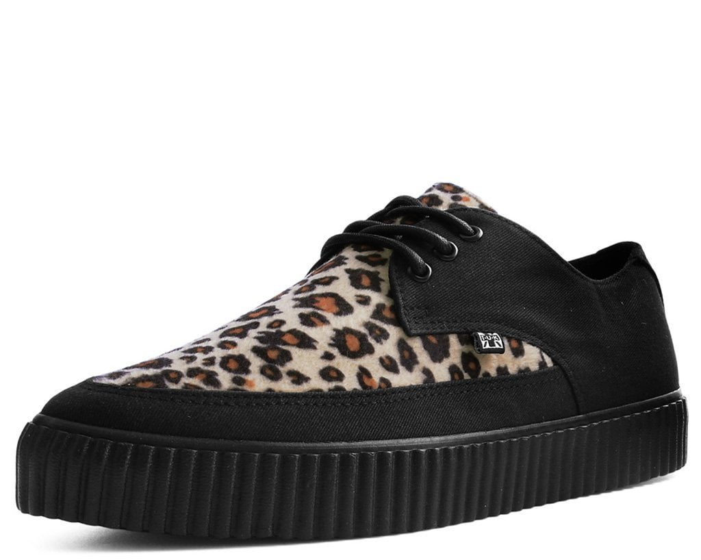 Black & Leopard Twill Pointed Toe Lace Up EZC Shoe