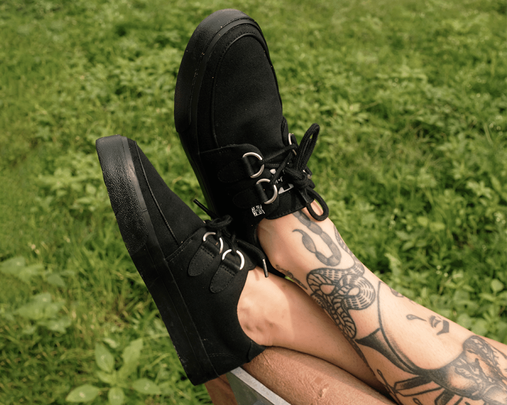 Black Basic Twill D-Ring Vegan Sneakers