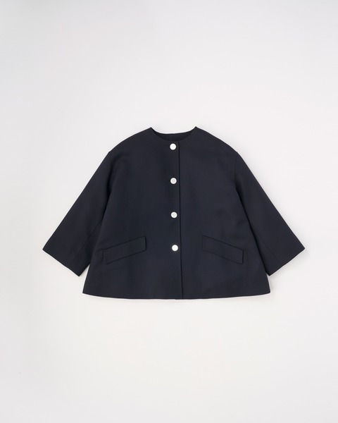 LINTON NO COLLAR SHORT リントン ノーカラー ショート｜ネイビー