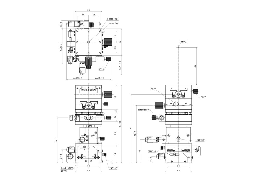 XYZθαβ軸ステージ TSC6-60 | 08 多軸ステージ | 光学機器の設計・開発