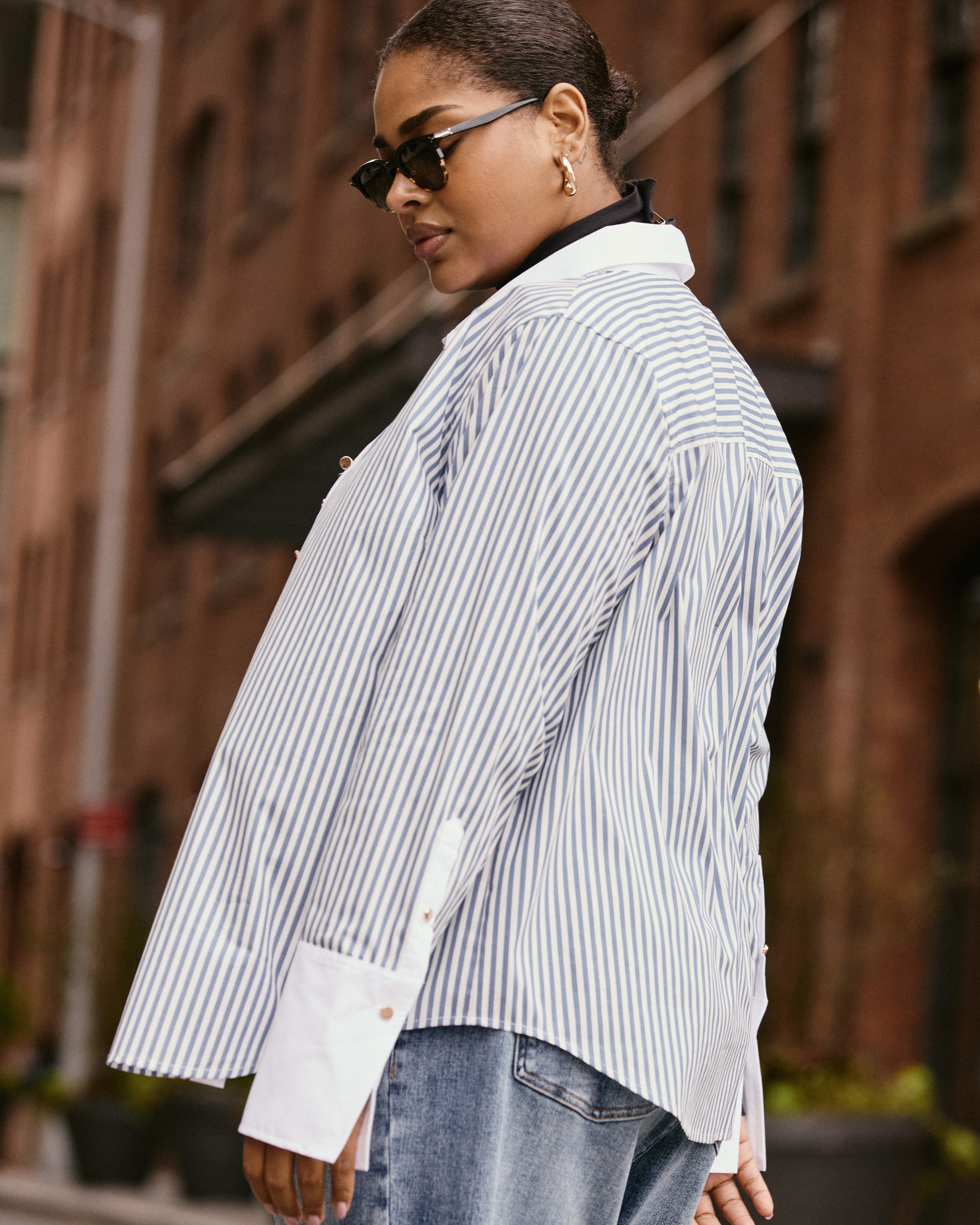 Henning x US Madison Shirt - Blue Stripe with Contrast White