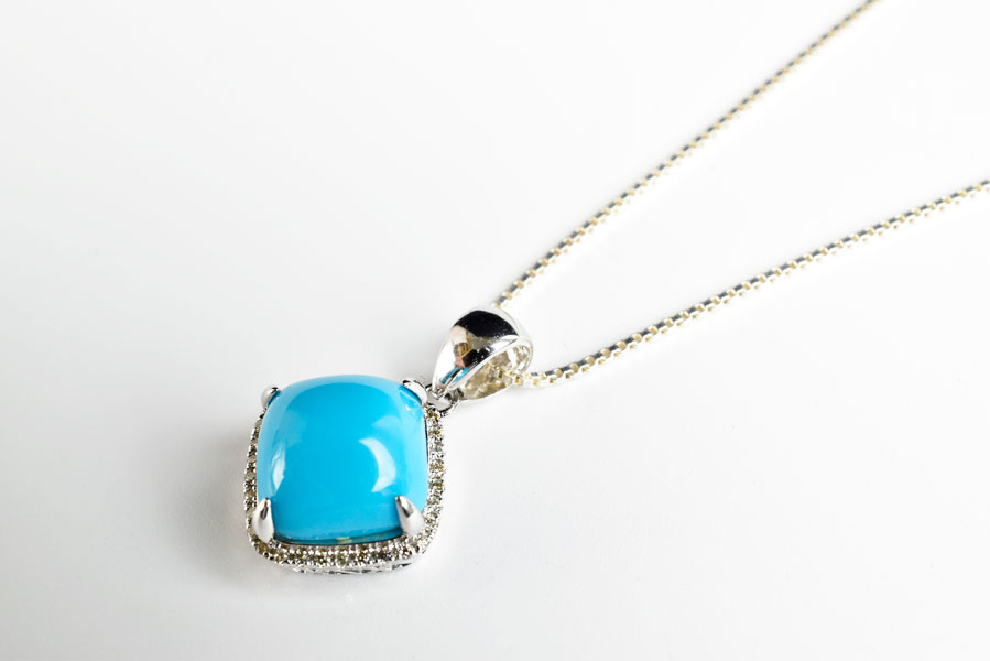 天然ターコイズ×ダイヤモンド ペンダント【チェーン付き】スリーピング