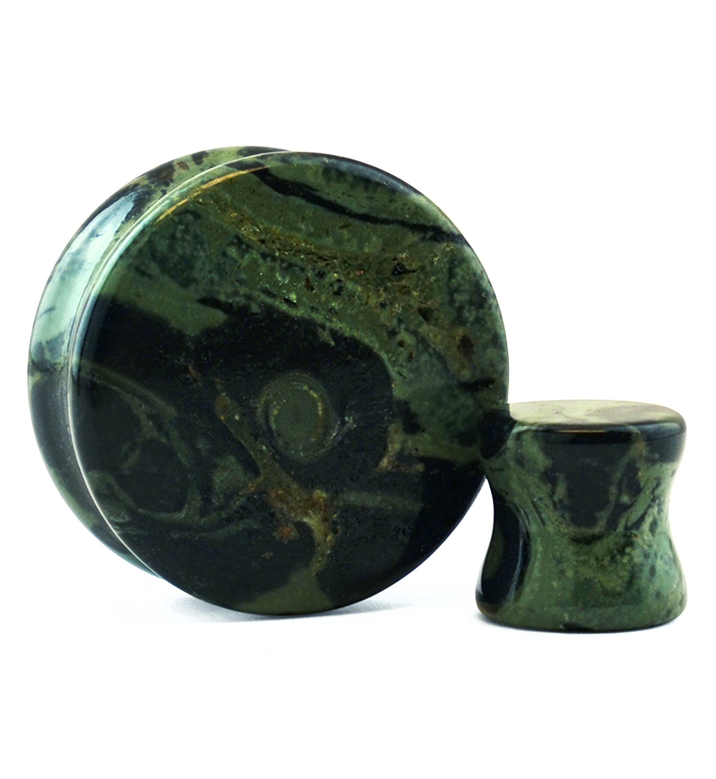 Green Eye Jasper Stone Plugs (8 Gauge - 1 & 1/4