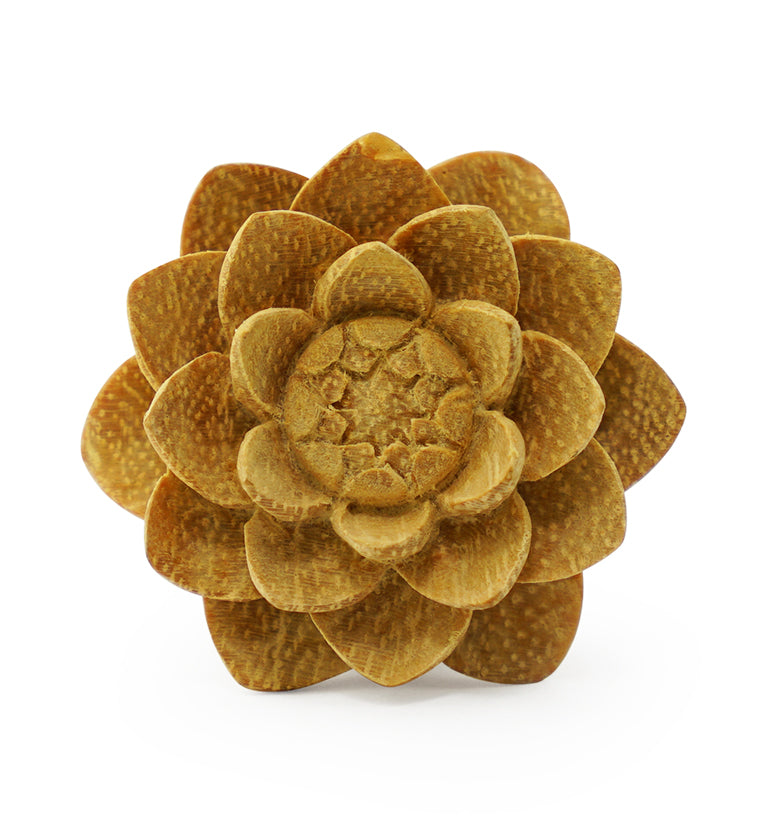 Jackfruit Wood Carved Camellia Flower Plugs (4 Gauge - 1 & 1/4