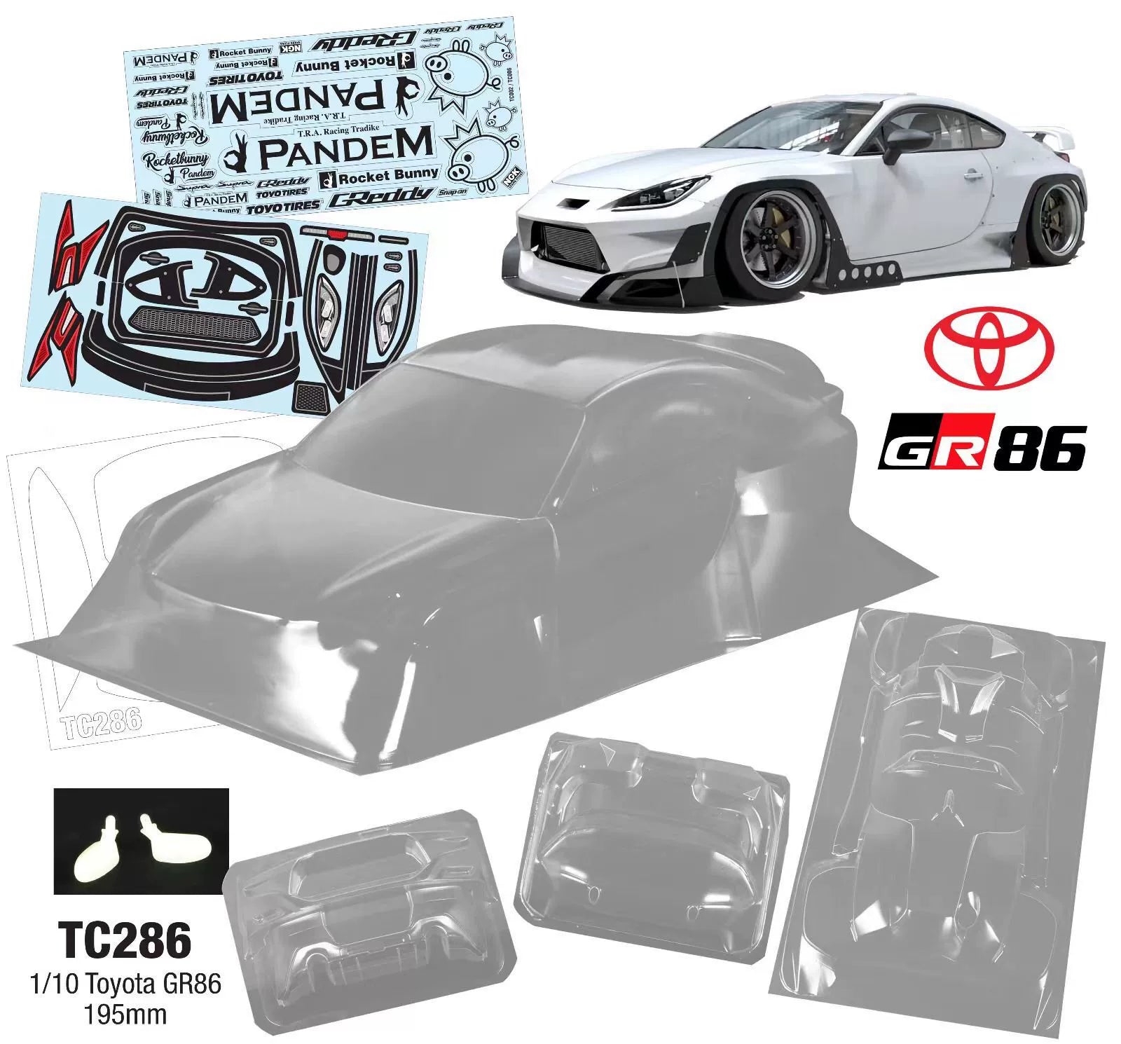 1/10 Toyota GR86 Pandem Rc Drift Car Transparent PC Case 195mm