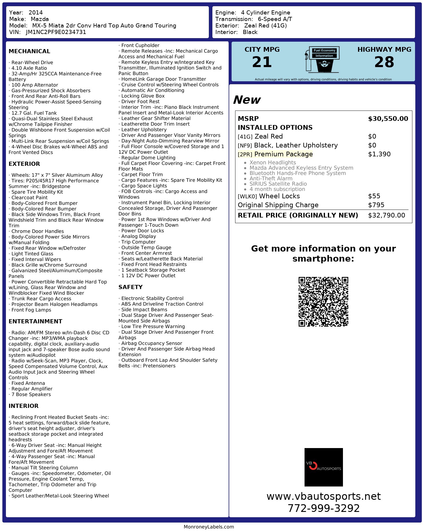 Pre-Owned 2014 Mazda MX-5 Miata Grand Touring For Sale (Sold) | VB