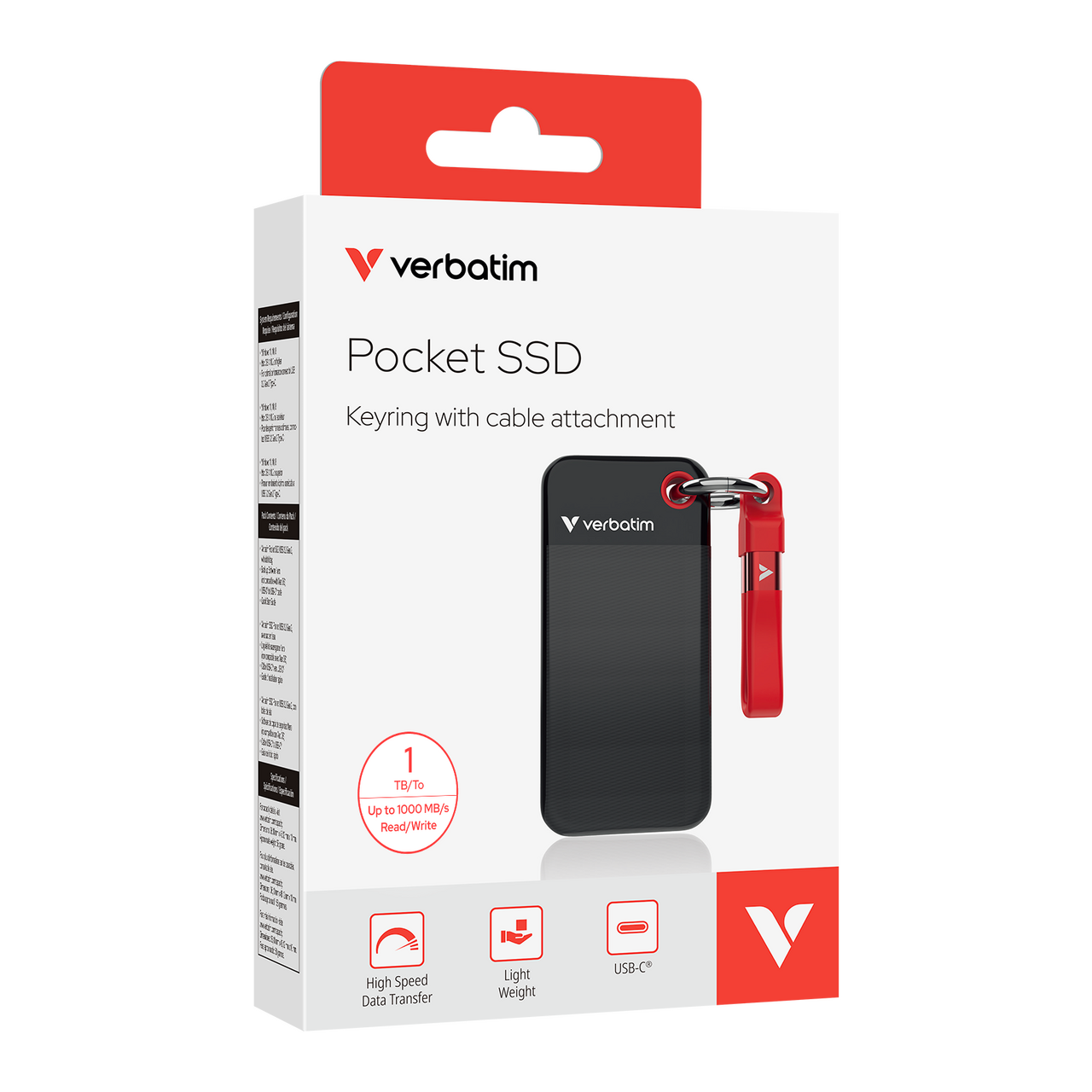 Pocket SSD | USB-C | 1TB | Black SSD/Red Cable | Verbatim