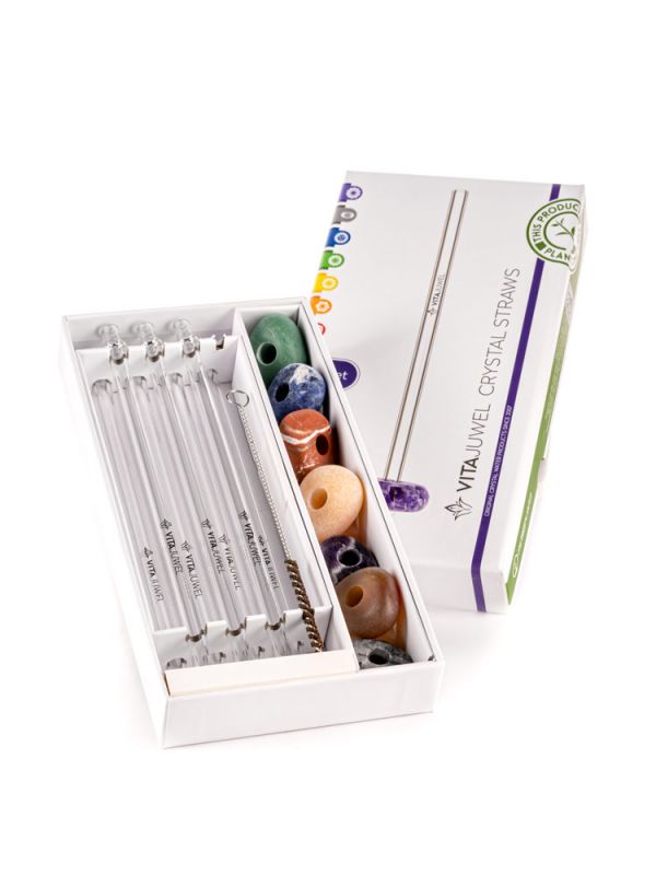 Glass straw set with seven crystals