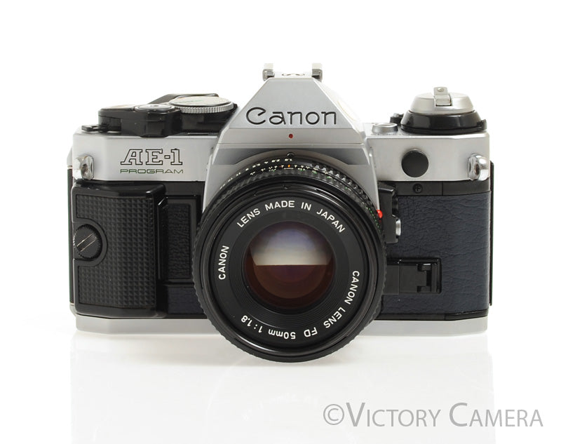 Canon AE-1 Program Blue Leather 35mm Film Camera w/ 50mm f1.8 Lens [EX