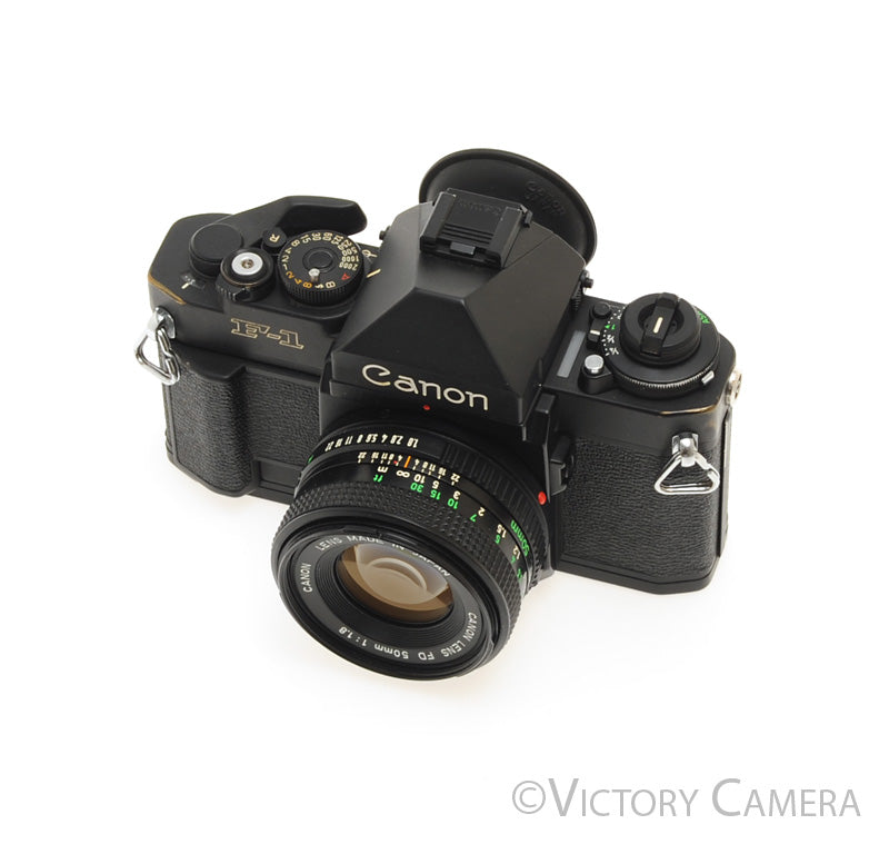 Canon New F1 F-1 Black 35mm Camera w/ 50mm f1.8 Lens -New Seals- [EXC]