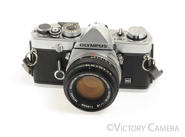 Olympus OM-1 MD Chrome Film Camera Body w/ 50mm f1.8 Lens -New Seals-