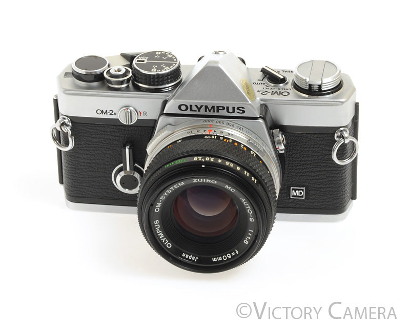 Olympus OM-2N OM2N Chrome 35mm SLR Film Camera w/ 50mm F1.8 Lens [EXC]