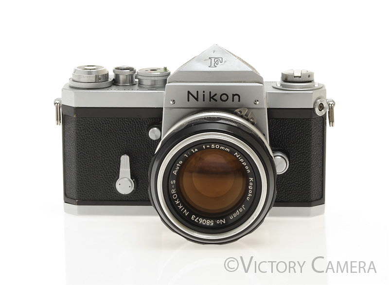 Nikon F Chrome 35mm SLR Camera w/ 50mm f1.4 Lens, Eye Level Finder [EX