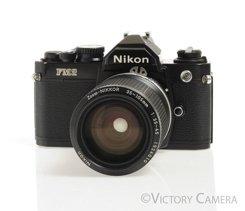 Nikon FM2N Black Camera Body w 35-105mm f3.5-4.5 Zoom Lens -New Seals-