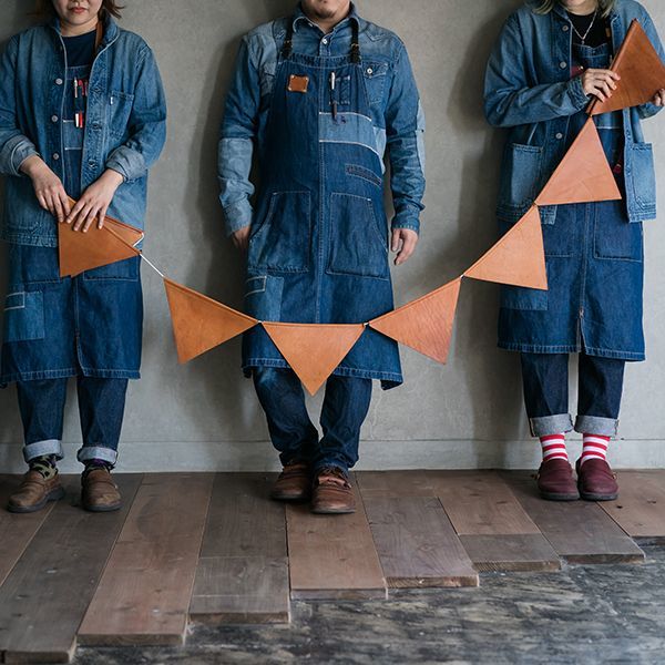 4カラー/岡山ジャパンブルーデニム＆栃木オイルレザー/ワークエプロン