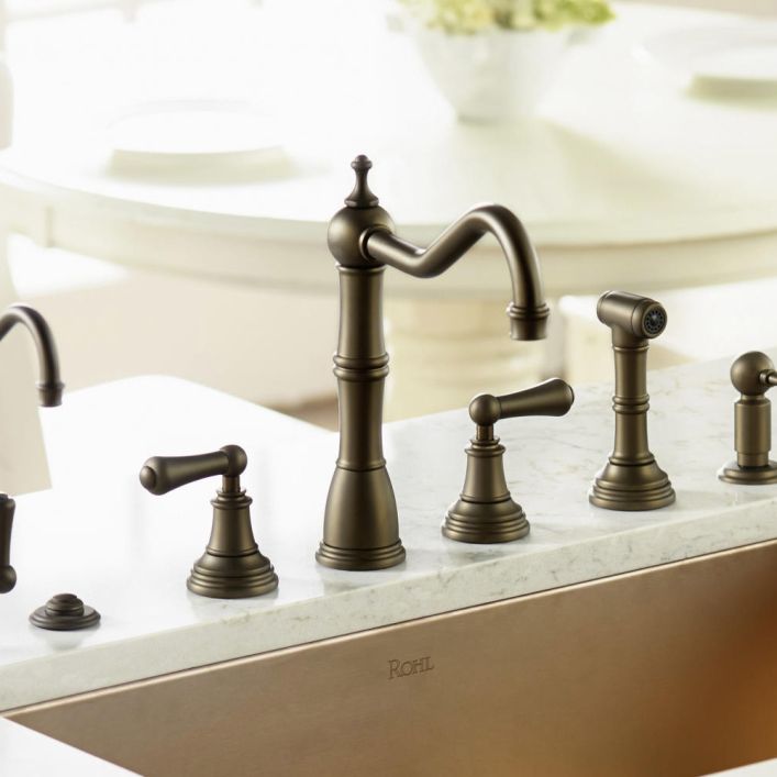 Perrin & Rowe 4-Hole Kitchen Faucet with Lever Handles and Spray