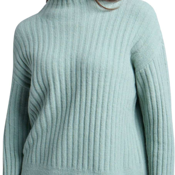 Yaya Ribbed sweater with turtleneck JADE GREEN MELANGE 1-000122