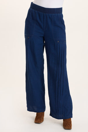 XCVI Arvid Indigo Twill Mock-Denim Wide-Leg Pull-On Pant
