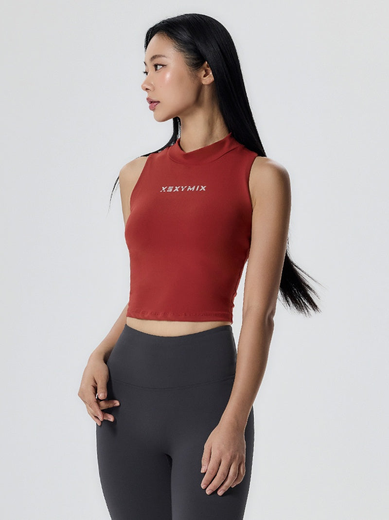 モックネック ロゴポイント クロップド丈 ブラトップ